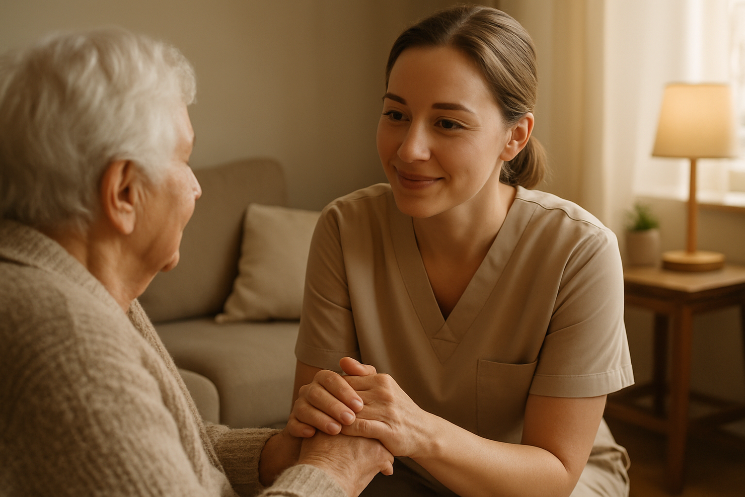 caregiver showing compassion to elderly person