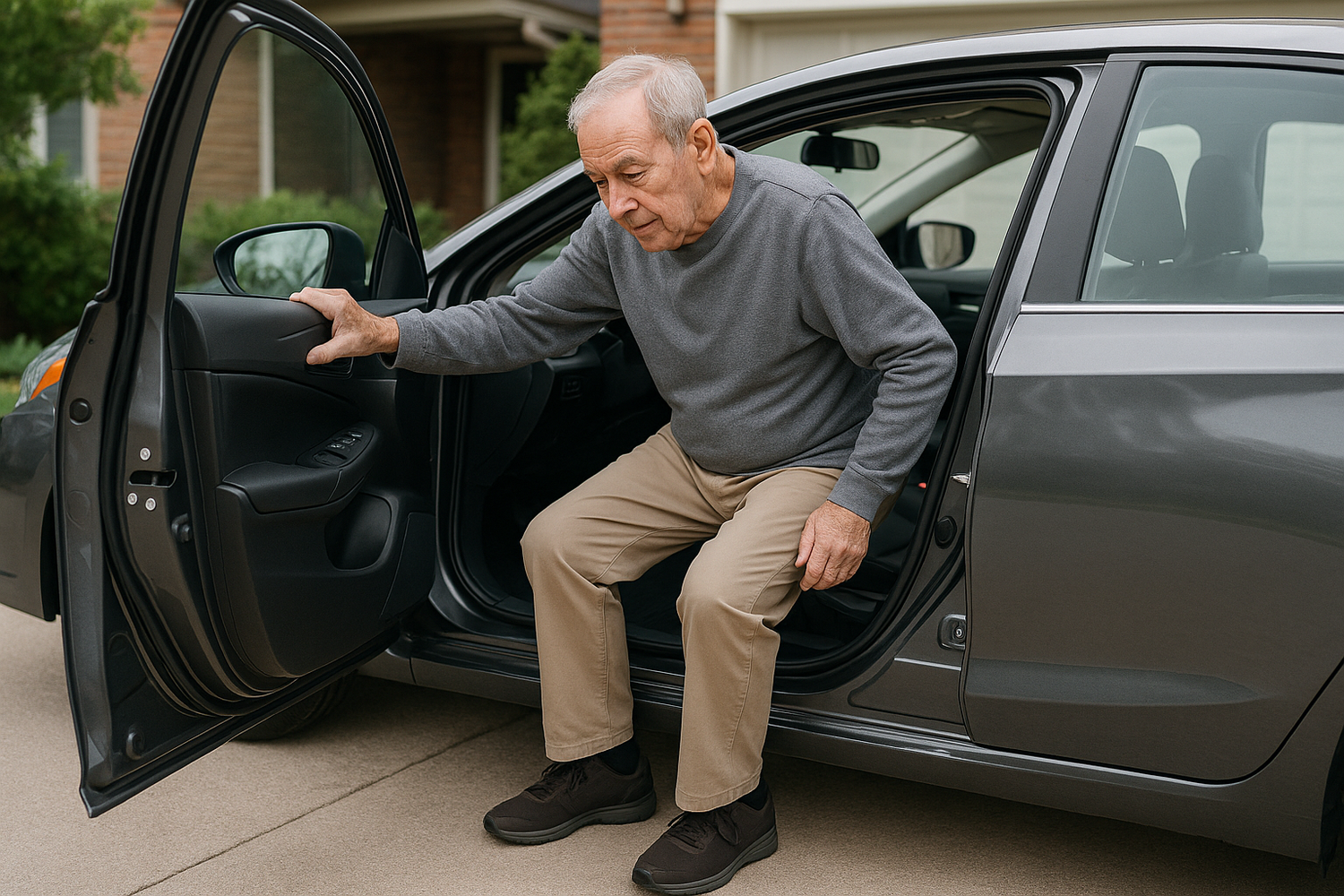 elderly man entering a car
